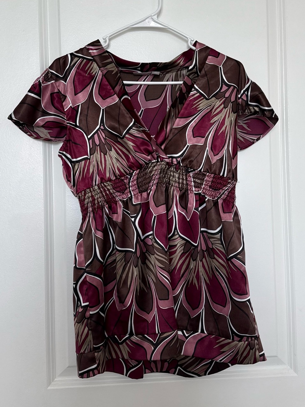 Apt. 9 Pink & Brown Floral Short Sleeve Blouse